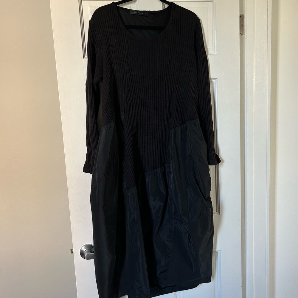 ALEMBIKA Black Long Sleeve Scoop Neck Dress for Work